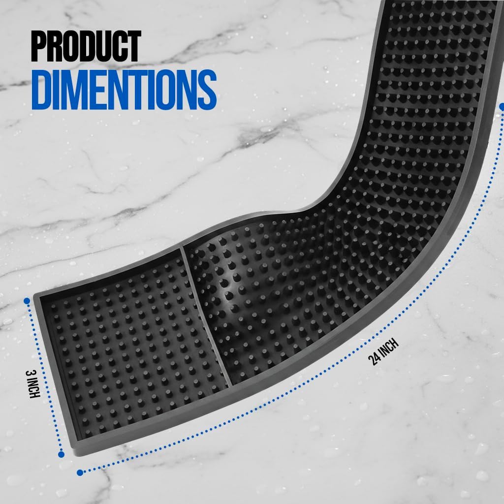 Non-Slip Rubber Bar Mats 24"x3" - Spill Mat for Bartending, Pack of 2
