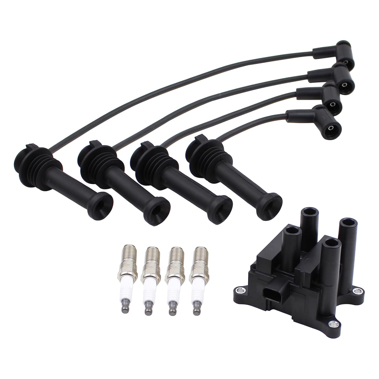 Ignition Coil and Spark Plug Wires Set for Ford Fiesta 1.6 2011-2019