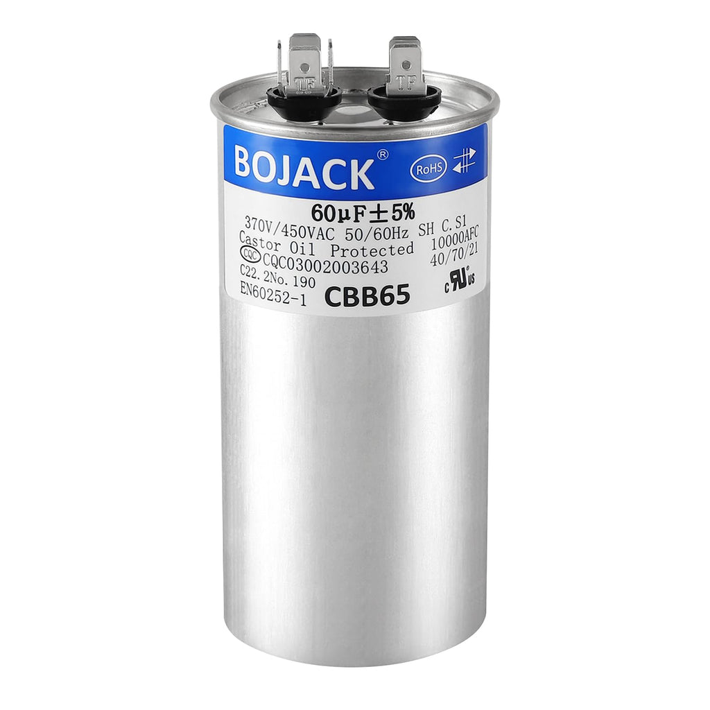 BOJACK 60 uF ±5% 60 MFD 370/450 V CBB65 Round Run Start Capacitor for AC Motor Run or Fan Start and Cool or Heat Pump Air Conditione