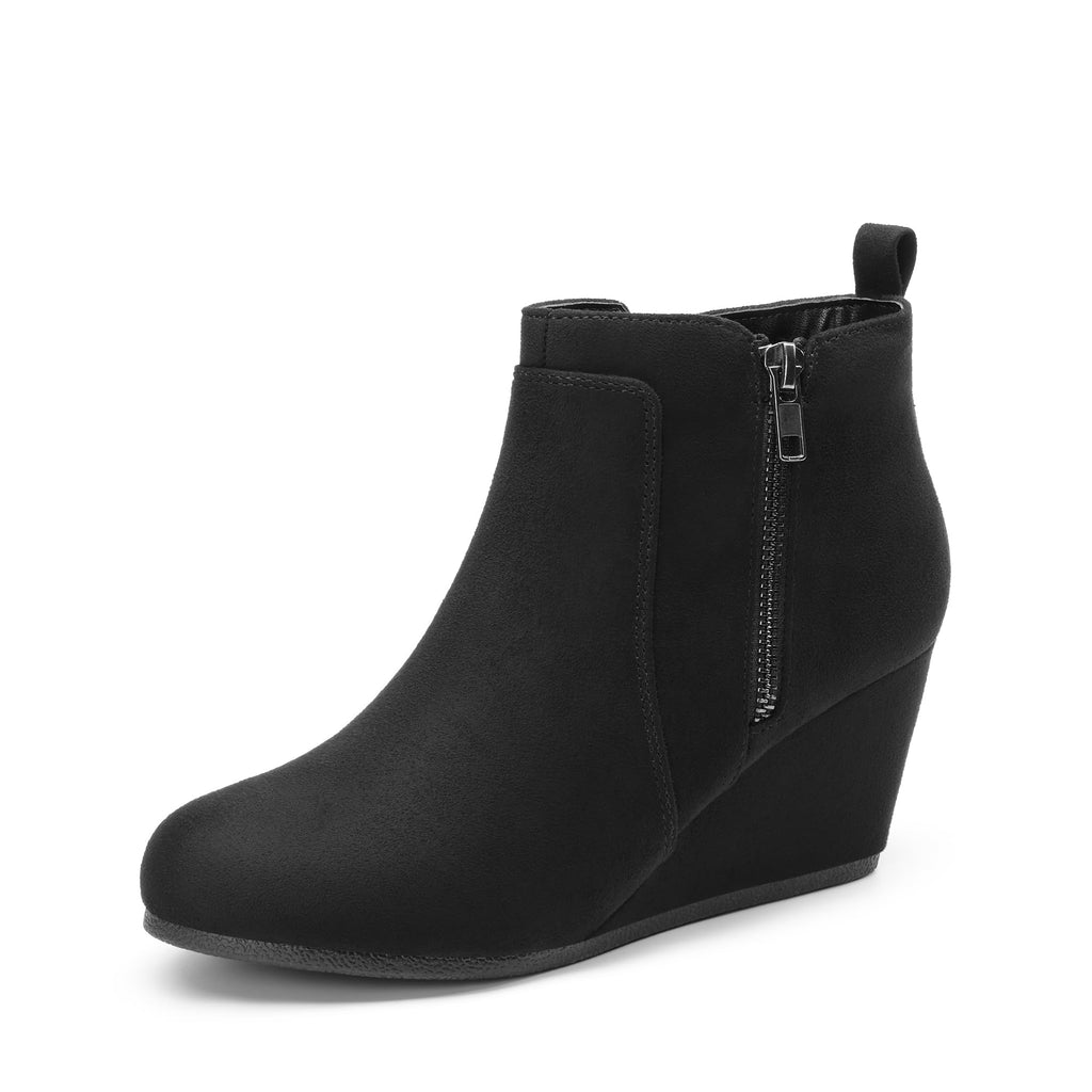 Women's Suede Low Wedges Ankle Boots,Black/Suede,7.5