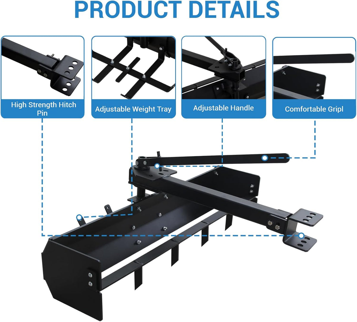 42 Inch Tow Behind Box Scraper, Adjustable 30° Blade Angle, Universal Hitch for Lawn Tractor, ATV, UTV, Heavy Duty