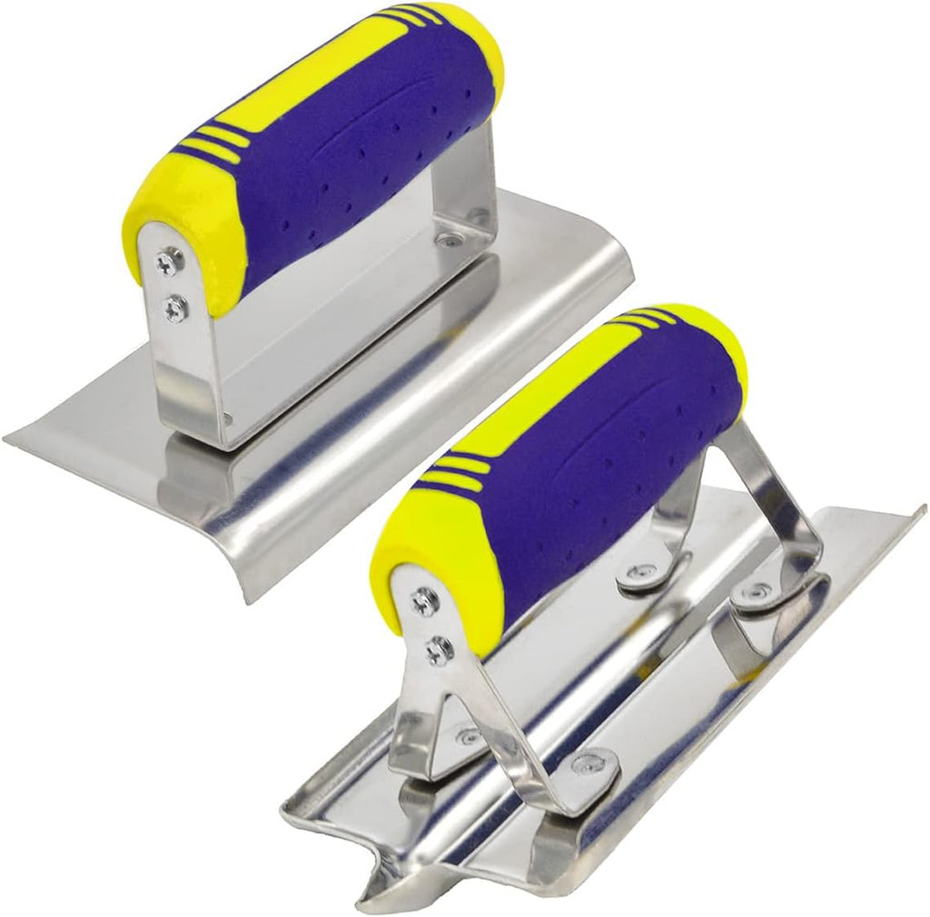 Concrete Tools Set Stainless Steel Concrete Hand Edger (6" x 3", 1/2" R) and Groover (6" x 3", 1/2" W,1/2" D) Plaster