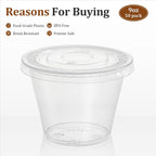 [50 Sets, 9 oz Clear Plastic Cups With Flat Lids No Hole, Disposable Cups With Lids for Ice Cream, Pudding, Cake