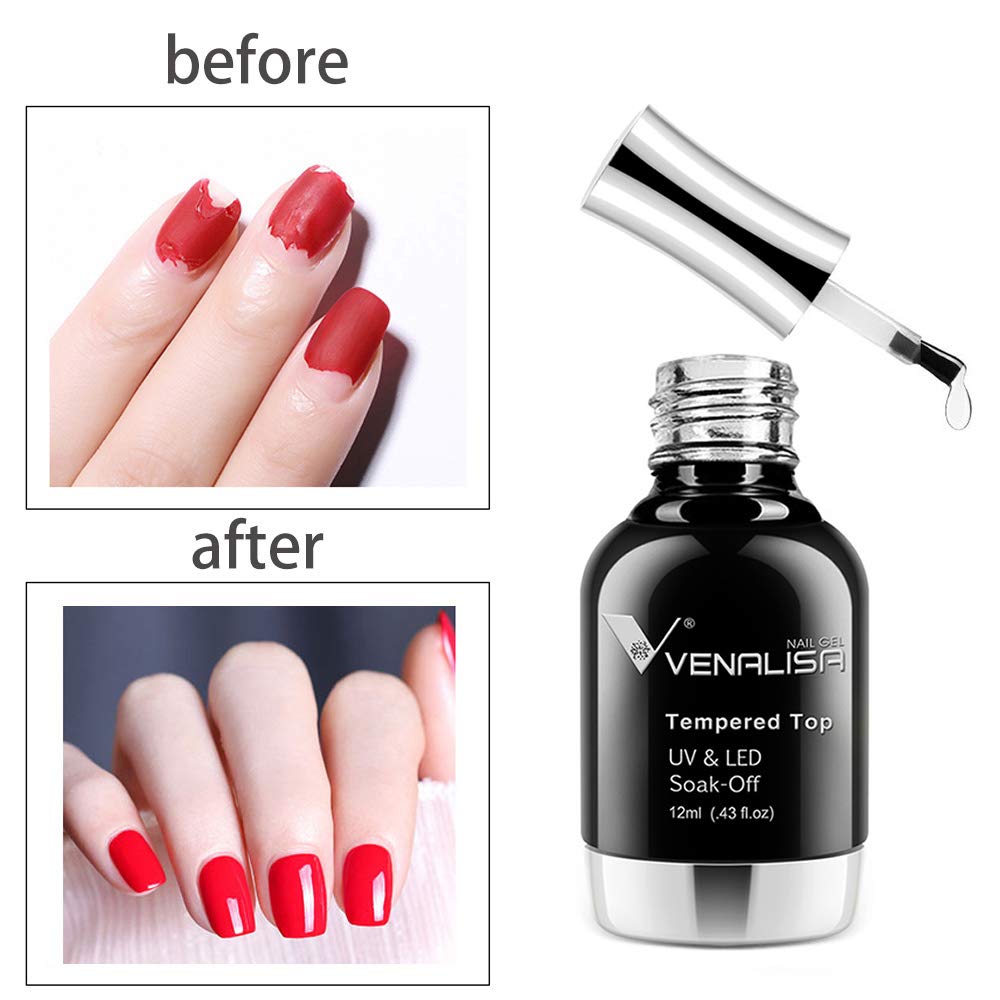 VENALISA 2 Pcs No Wipe Tempered Gel Top Coat and Base Coat Set Gel Nail Polish, Nail Gel Polish Nail Art Starter