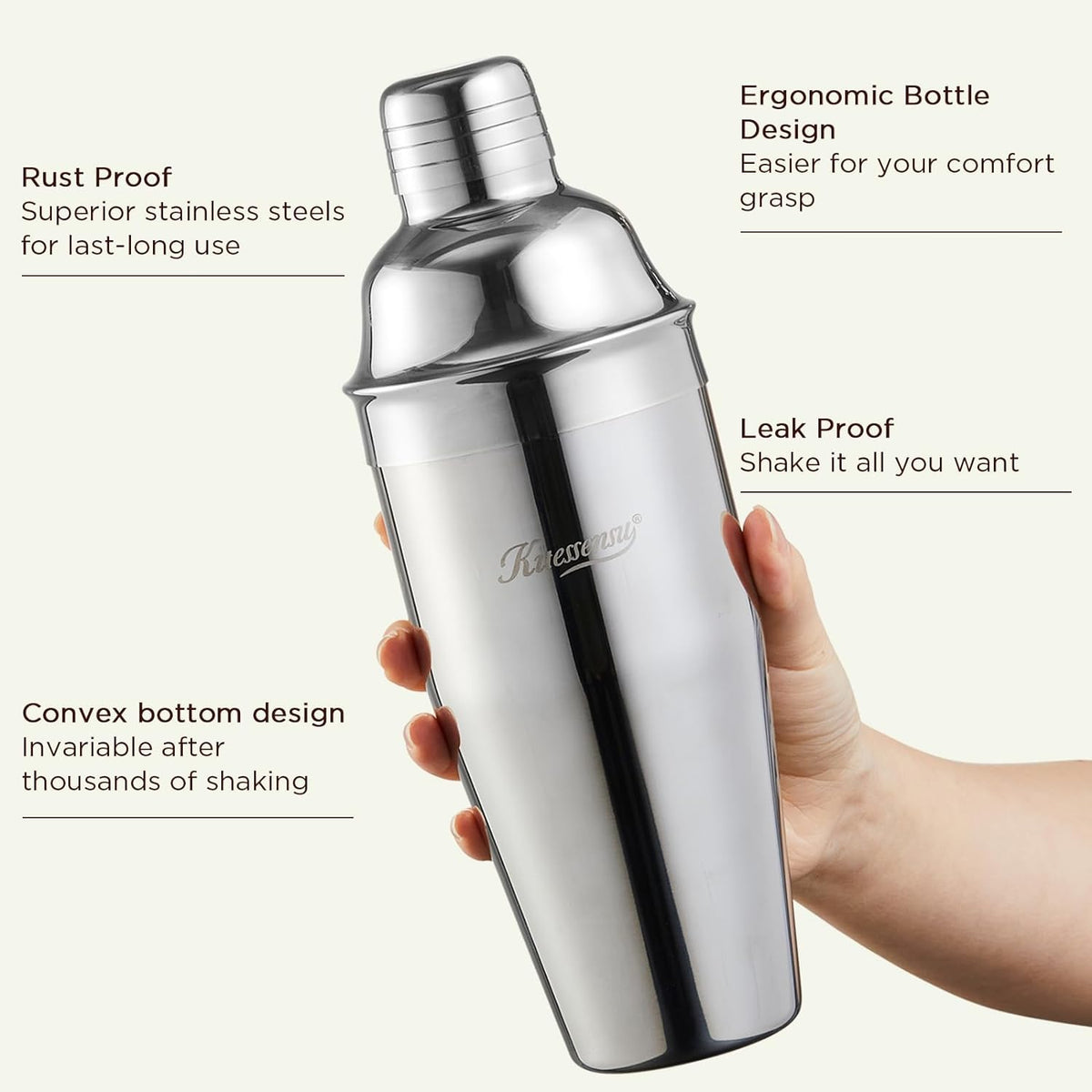 Cocktail Shaker, KITESSENSU 24oz Drink Shaker with Bartender Strainer, Measuring Jigger, Bar Mixing Spoon, Cocktail