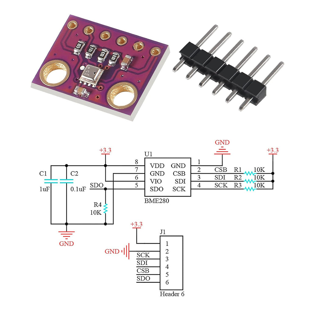 3PCS BME280 3.3V Atmospheric Pressure Sensor GY-BME280-3.3 Temperature Humidity Sensor Module for Arduino