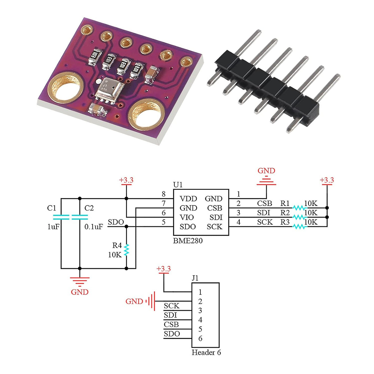 3PCS BME280 3.3V Atmospheric Pressure Sensor GY-BME280-3.3 Temperature Humidity Sensor Module for Arduino