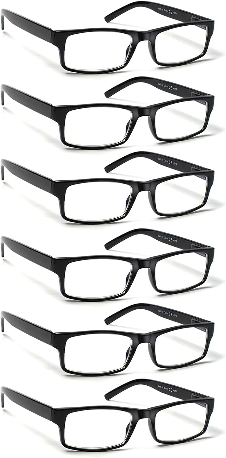 6 Pack Reading Glasses Traditional Frames for Men and Women Readers with Spring Loaded Hinges