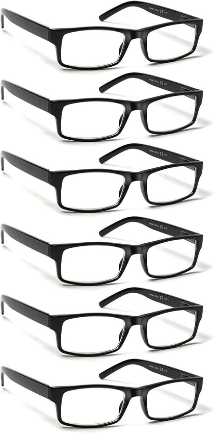 6 Pack Reading Glasses Traditional Frames for Men and Women Readers with Spring Loaded Hinges