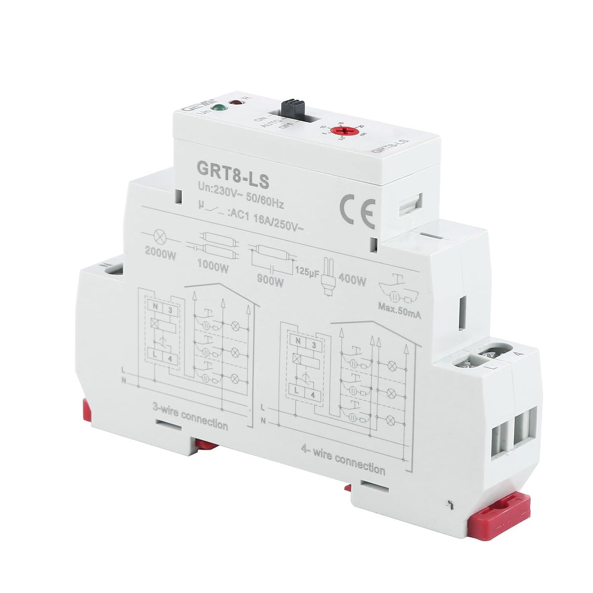GEYA Staircase Switch Lighting Timer Switch 230VAC 16A Delay Off Relay Light Switch 0.5-20mins Din Rail (GRT8-LS,AC230V)