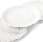 Set of 6 Salad Plate, 8 Inch Porcelain Dessert Serving Plates, Embossed Printing Small Dinner Dish for Pancakes