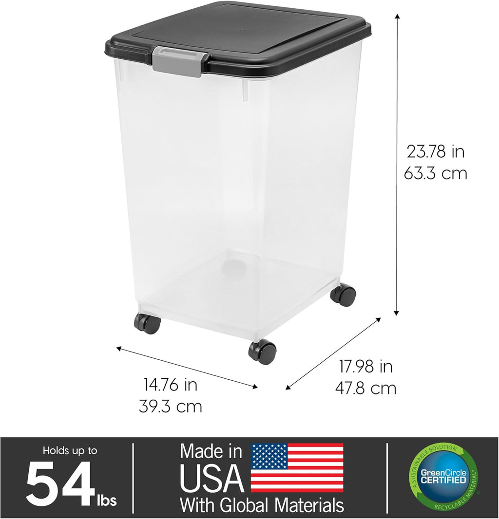 Airtight Dog Food Storage Container, Up to 54 lbs, Attachable Wheels