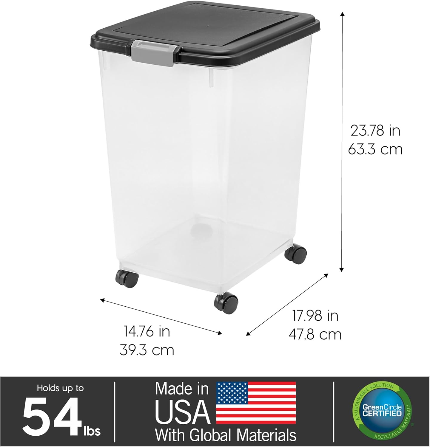 Airtight Dog Food Storage Container, Up to 54 lbs, Attachable Wheels