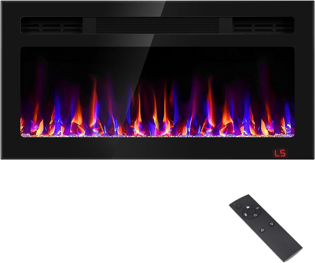 31 Inch Electric Fireplace Recessed and Wall Mounted, Fireplace Heater and Linear Fireplace, Ultra-Thin Electric