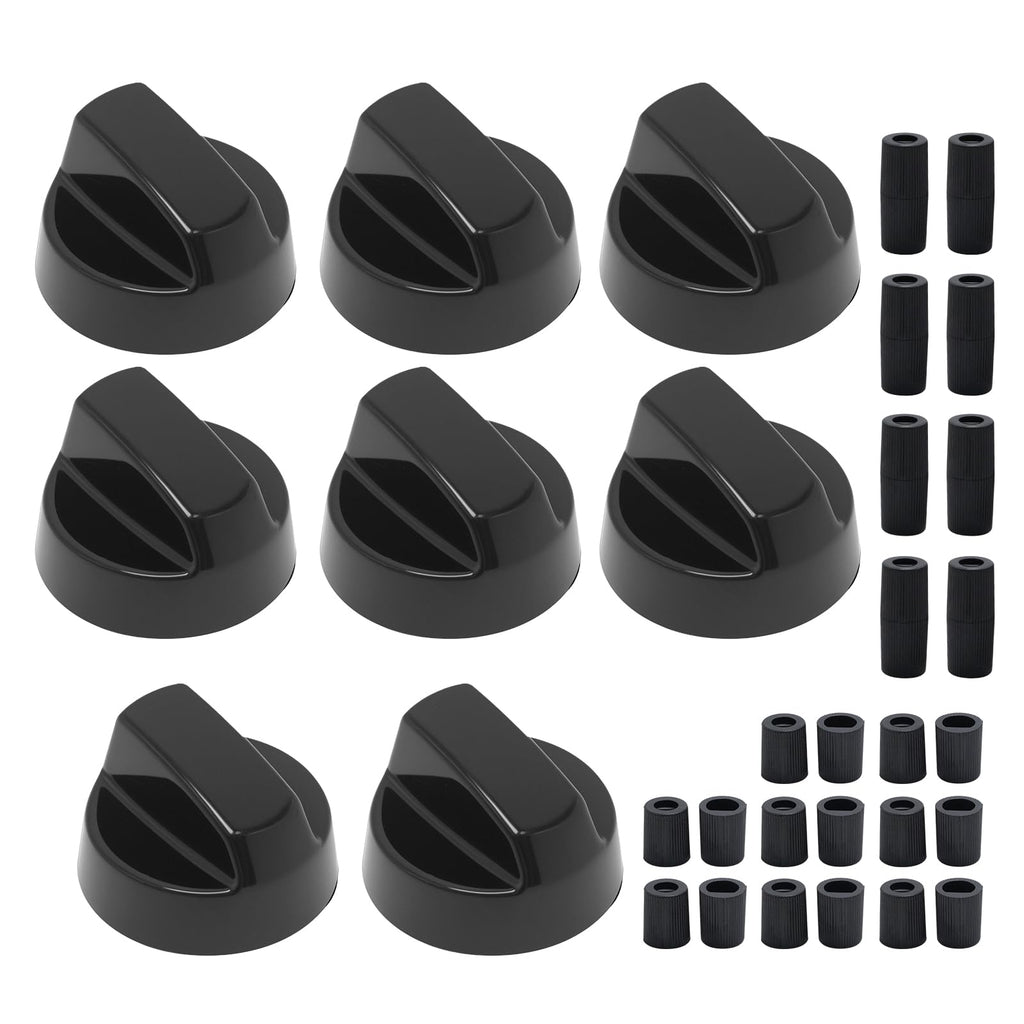 Zreneyfex 8 Pack Control Knobs with 24 Adapters, Replacement for Multiple Models Oven Stove and Range, Black Stove Knobs Replacement Set