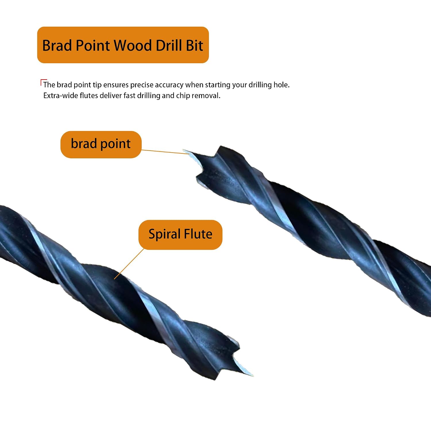 Brad Point Drill Bit Set, 6PCS Wood Drill Bits 1/8"-3/8" with Quick Change Hex Shank - Wood Drill Bit Set