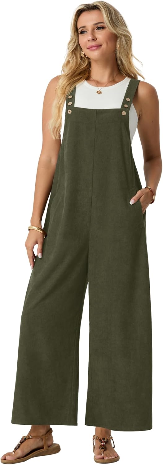 Corduroy Jumpsuits for Women Casual Wide Leg Rompers Fall