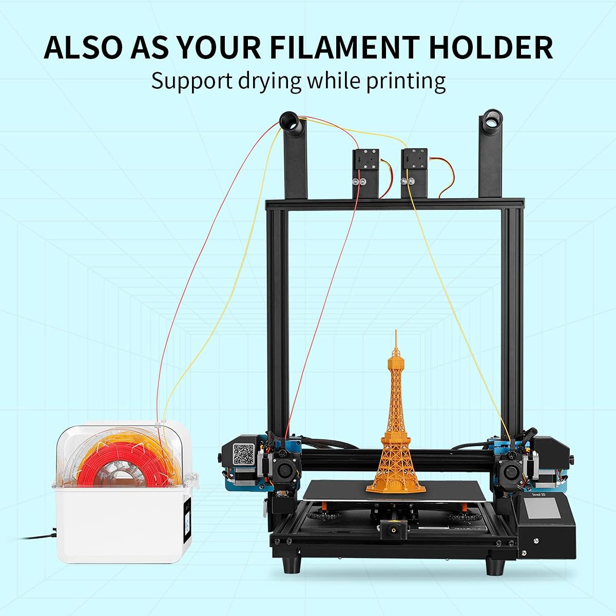 Filament Dryer 2026, SH01 Filament Dehydrator 3D Printer Spool Holder with Upgraded Fan, Dry Box for Keeping Filament