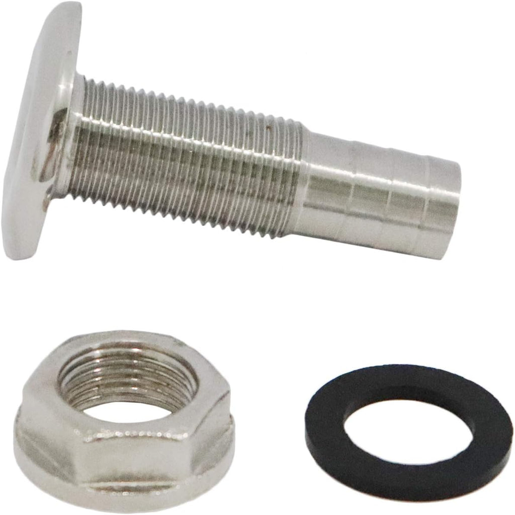NRC&XRC Marine Grade Stainless Steel Barbed Short Straight Thru-Hull with Nut&Custom Gasket for Boat、RSV
