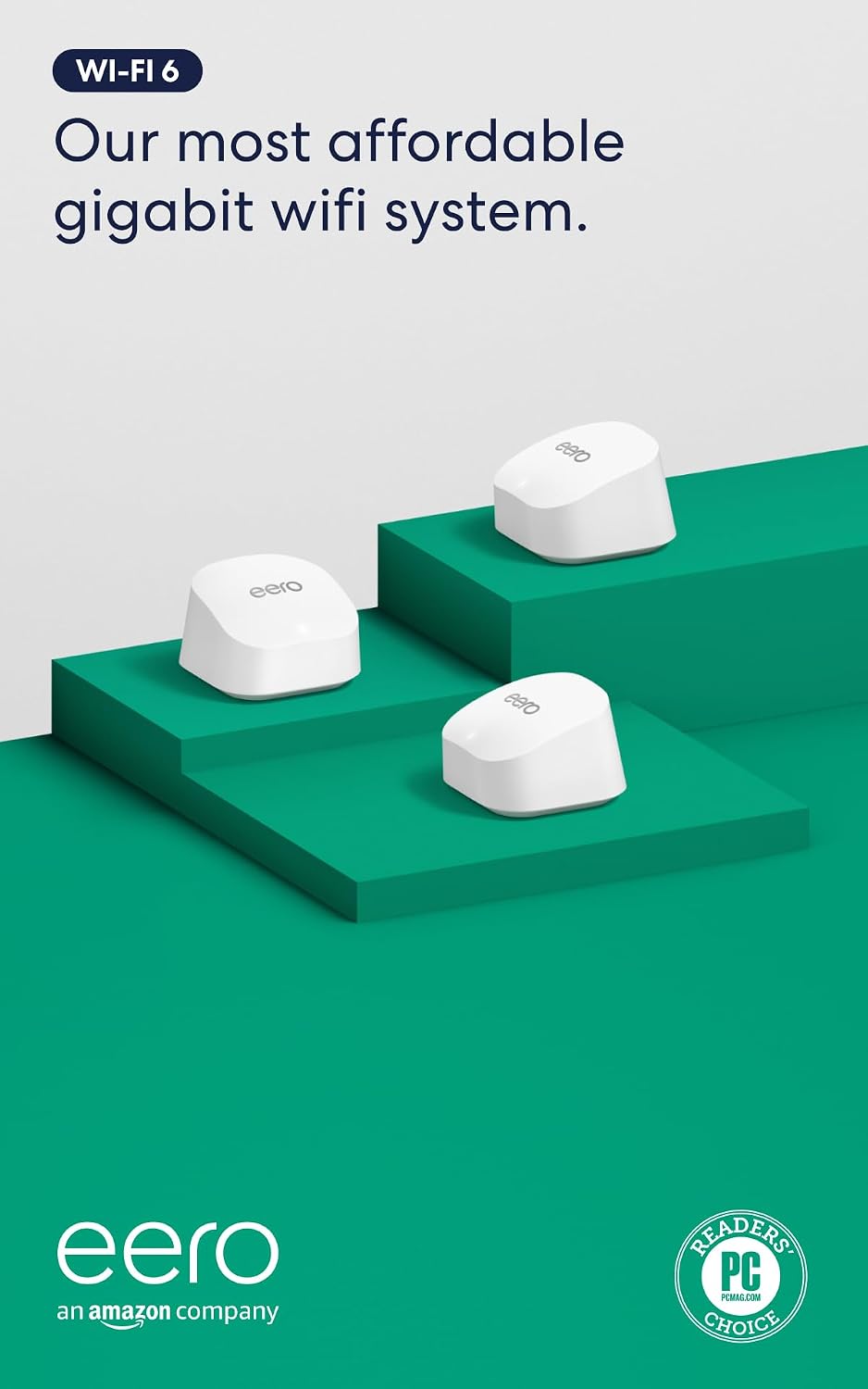 Amazon eero 6+ mesh wifi system - Supports internet plans up to a Gigabit, Coverage up to 4,500 sq. ft., Connect 75+