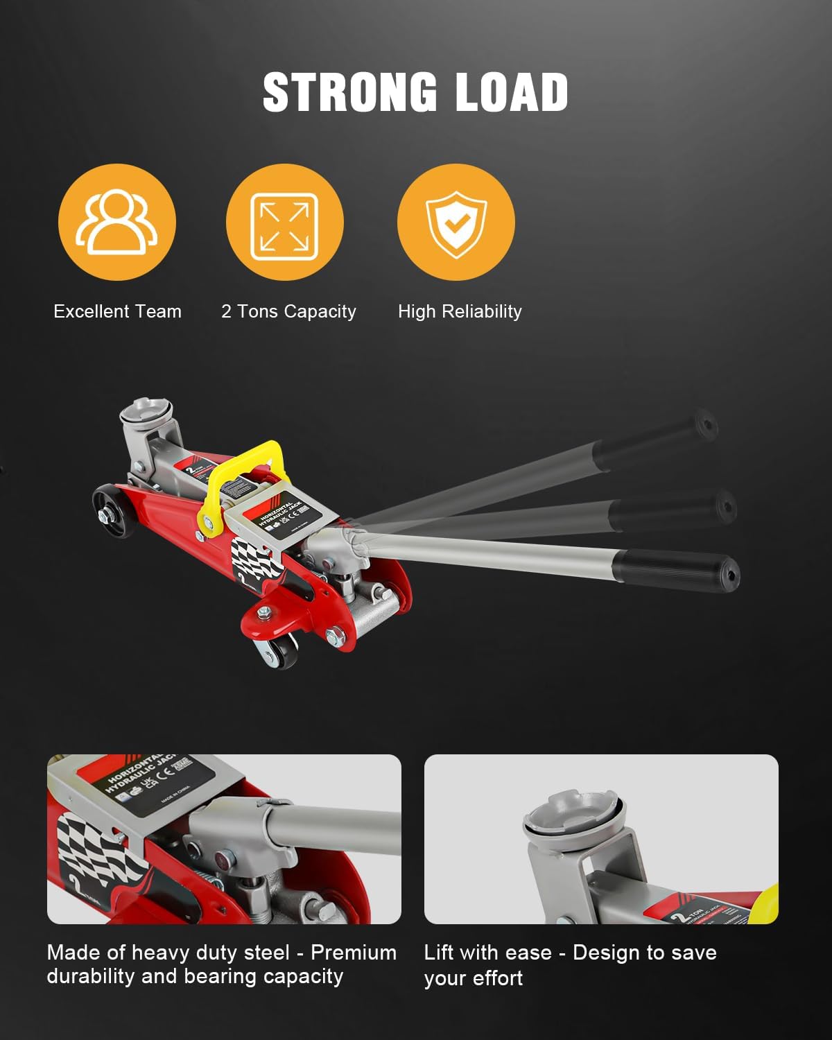 Low Profile Floor Jack 2 Ton (4400 lbs), Hydraulic Car Jack | Heavy Duty Iron Hydraulic Racing Floor Jack,Single