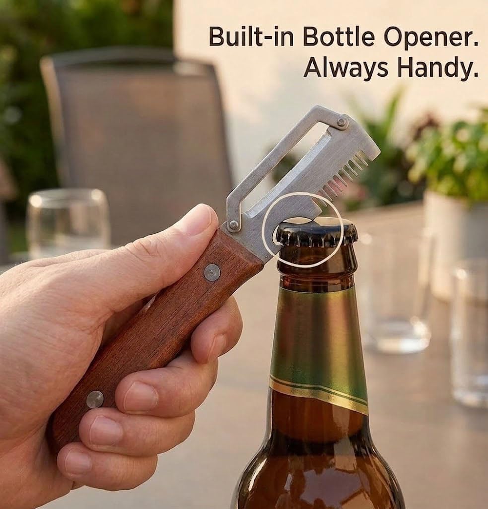 2-Pack Multifunctional Vegetable Peeler, 3 in 1 Kitchen Peeler with Wooden Handle, Grater & Bottle Opener for Potato