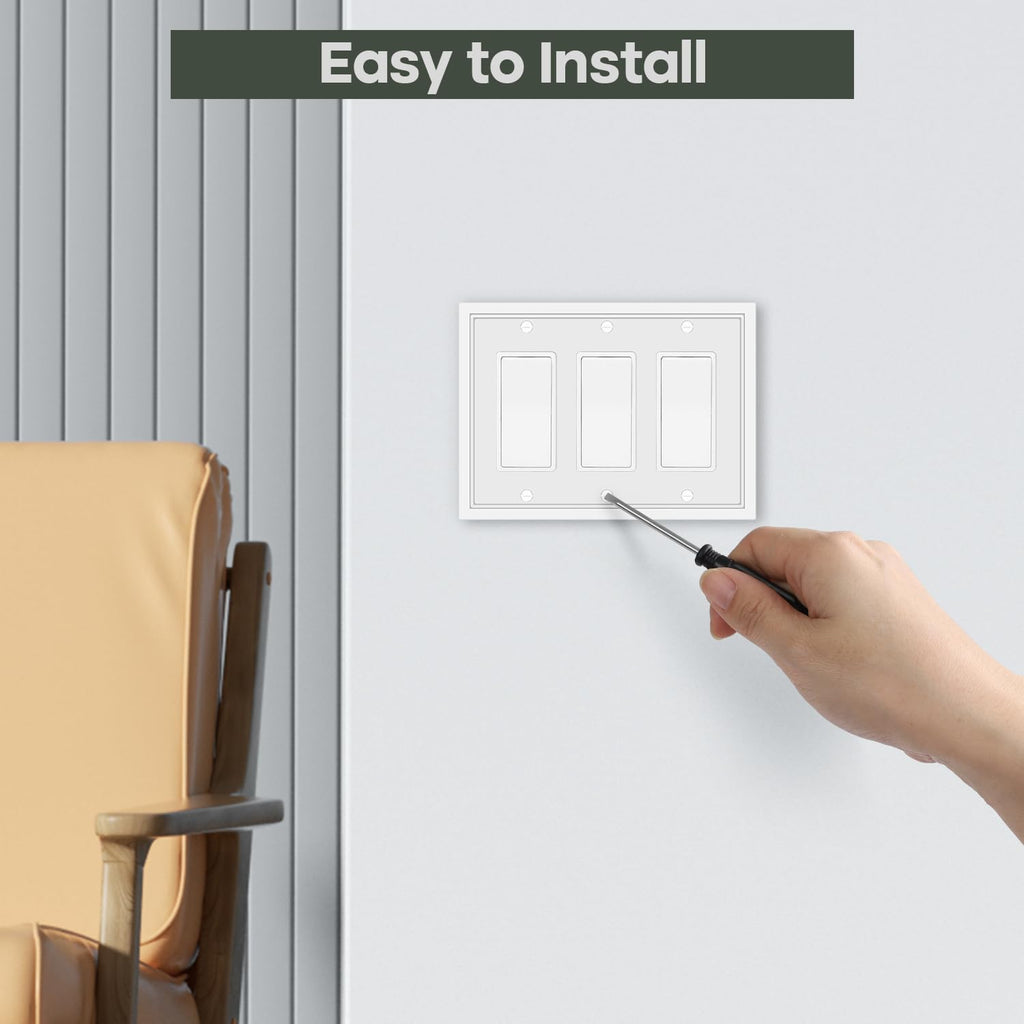 Dyekou 3 Rocker Light Switch Cover Plate, White Classic Decorative
