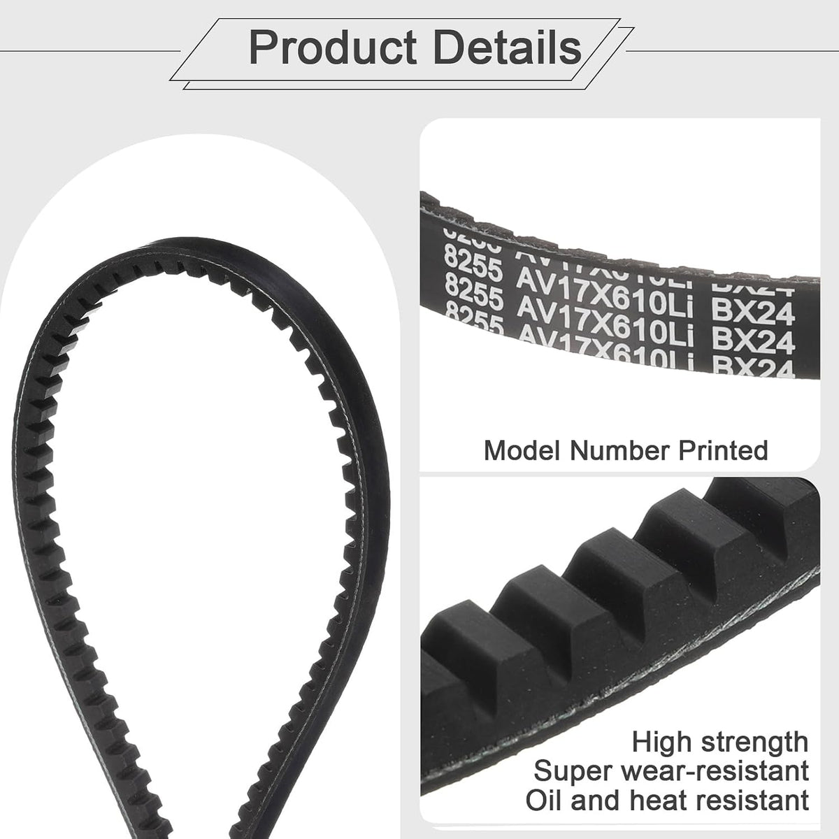 uxcell BX24 EPDM V-Belt, Raw Edge Cogged Industrial Rubber V Belt 0.67" Width x 24" Inside Circumference