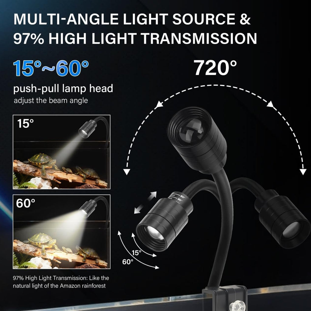 3W Fish Tank Light 3 Color Modes Clip on Aquarium Spotlight with Adjustable Focus Aquarium Focus Light with 10