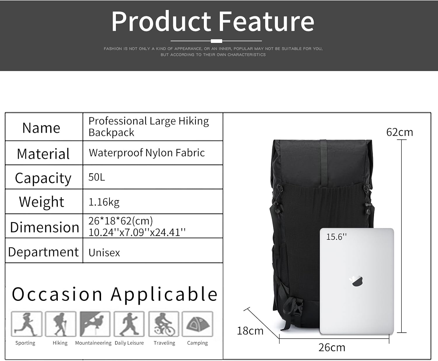 Hiking Backpack,40L to 50L Extra Large Capacity Hiking Bag,Internal Frame Camping Backpack,Upgraded X-PAC Lightweight