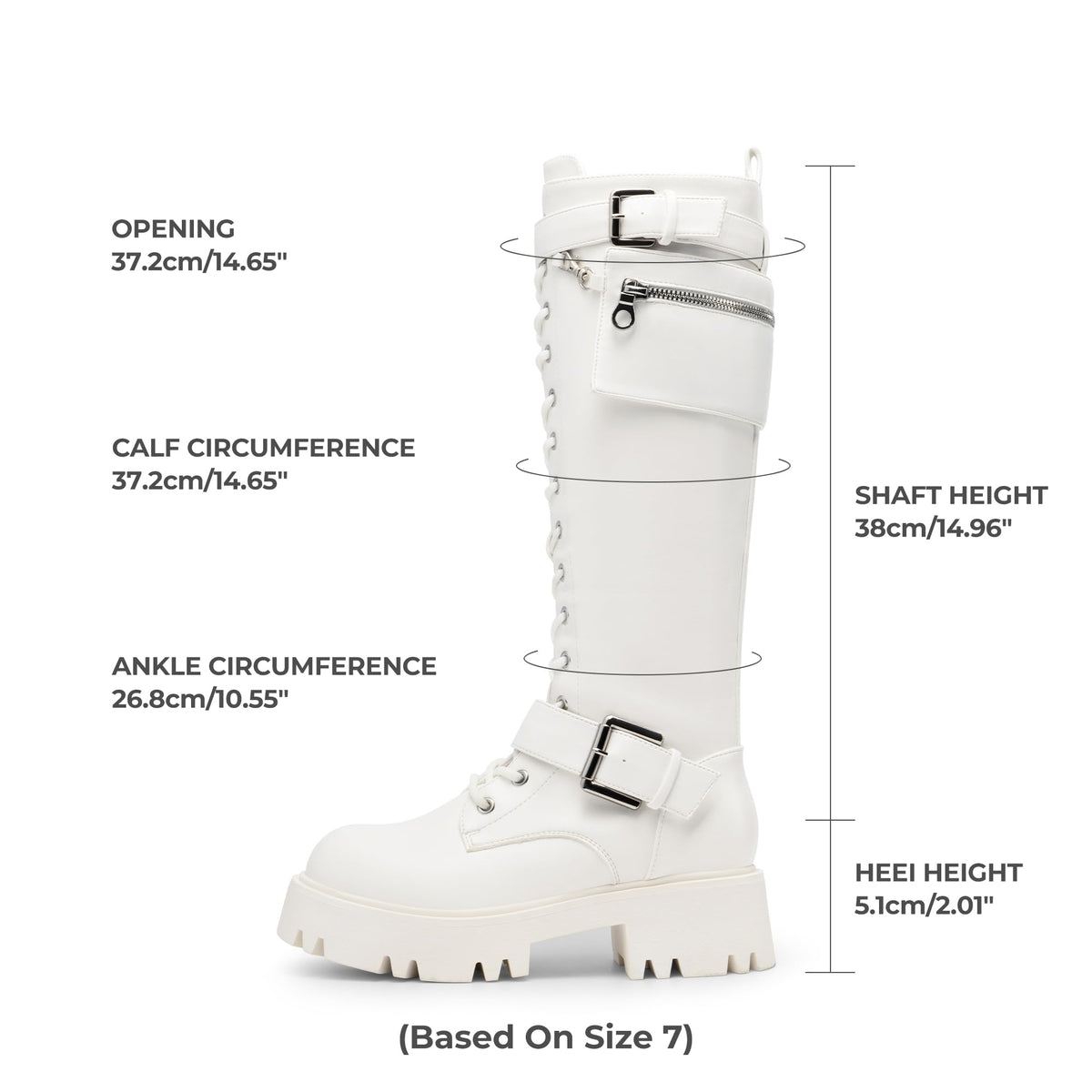 Womens Knee High Combat Boots Platform Heels,White,6