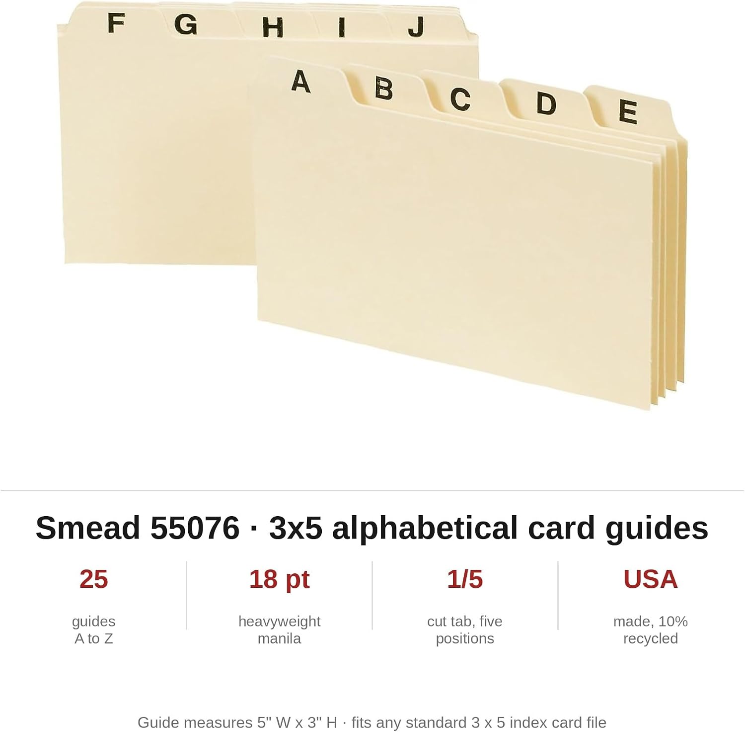 Manila Card File Guides, Index Card Dividers, 3x5 A-Z Tabs 25 Set | Alphabetical index card dividers 3x5 sort a 3 x 5