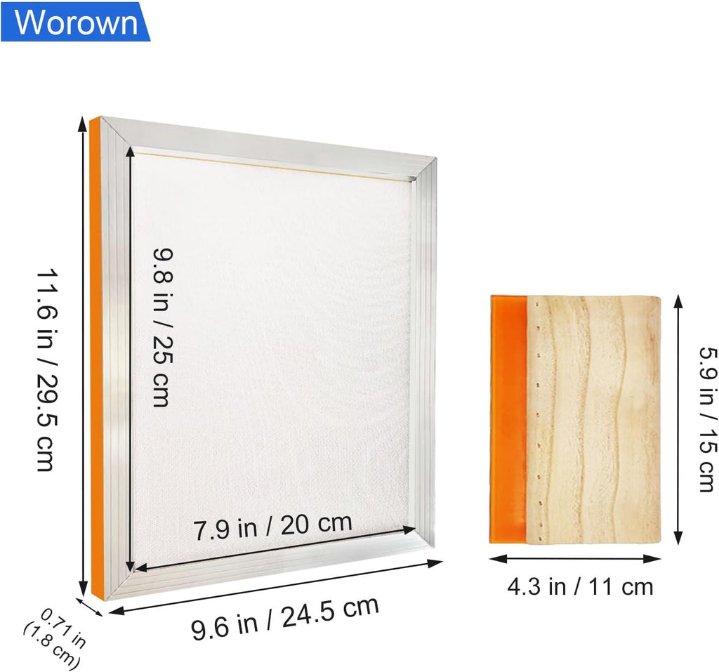 8 x 10 Inch Aluminum Silk Screen Printing Frame with 110 White Mesh, and Including 4 x 6 Inch Wooden Screen Printing