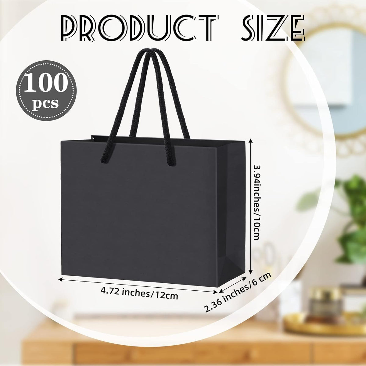 100 Pcs Thicken Black Mini Gift Bags with Handles Gift Card Bags