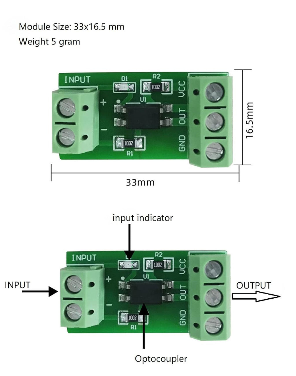 NOYITO 1-Channel PC817 Optocoupler Isolation Module Optoelectronic Isolator Signal Isolation and Anti-Interference 3-5V 12V 24V (Pack of 2) (24V)