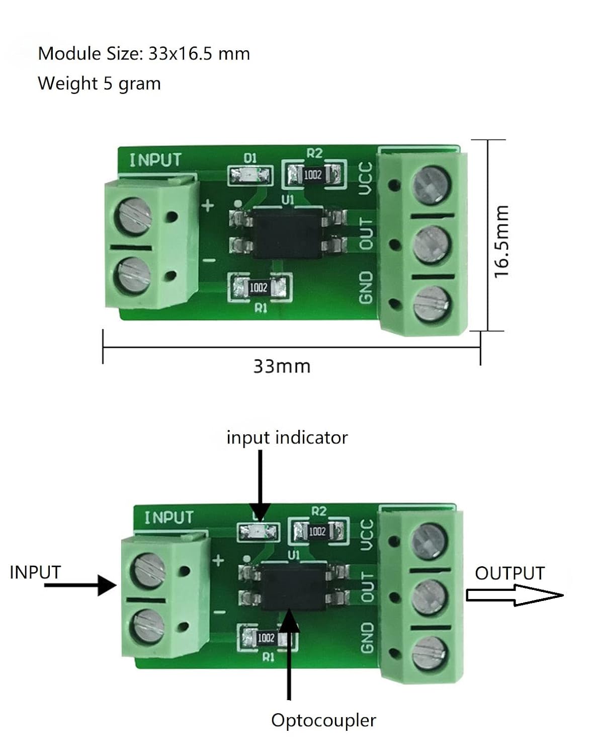 NOYITO 1-Channel PC817 Optocoupler Isolation Module Optoelectronic Isolator Signal Isolation and Anti-Interference 3-5V 12V 24V (Pack of 2) (24V)
