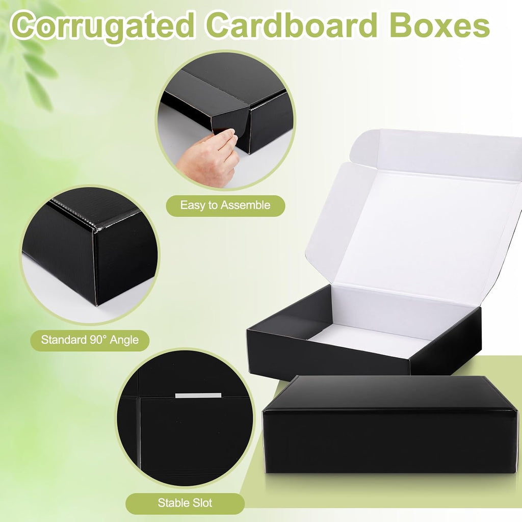 Large Shipping Boxes 20 Pack, 12x9x4 Inch Mailer Boxes, Black