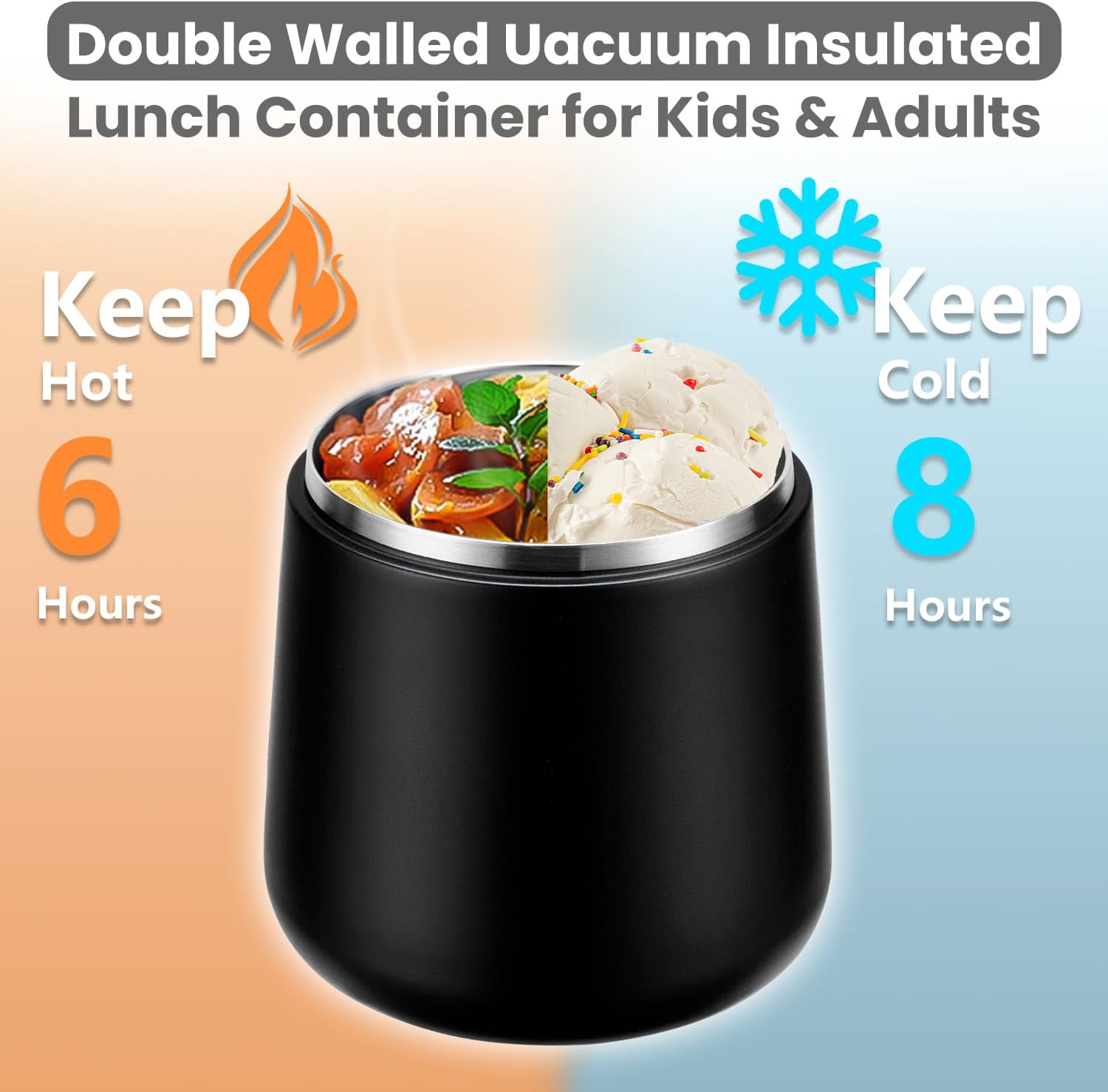 20oz Insulated Vacuum Food Jar with Buckle Lid,Soup Thermo for Hot Food Kids,Wide Mouth Leakproof Stainless Steel