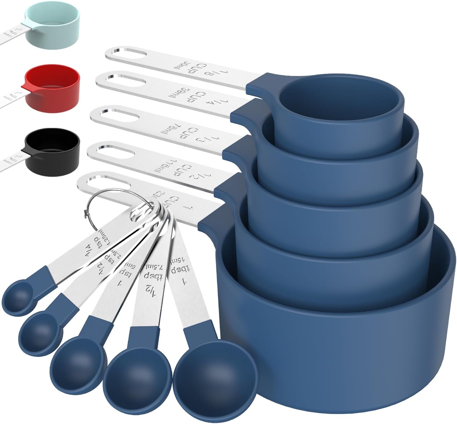 Measuring Cups & Spoons Set, Stackable Cups and Spoons, Nesting Measure Cups with Stainless Steel Handle, Kitchen