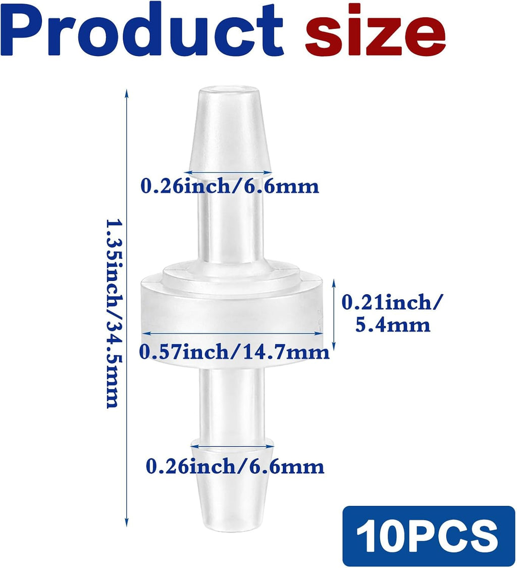 Yuanchu 10 Pcs 1/4 Inch Plastic Check Valve, One Way Inline Barb Non Return