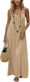 Women's Open Back Spaghetti Strap Backless Maxi Dress Flowy Sundress