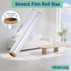 Stretch Film Roll,15IN Wide 196.8FT Long-60 Gauge Shrink Wrap Film,Self-Adhering Plastic Wrap Roll for Pallet Wrap