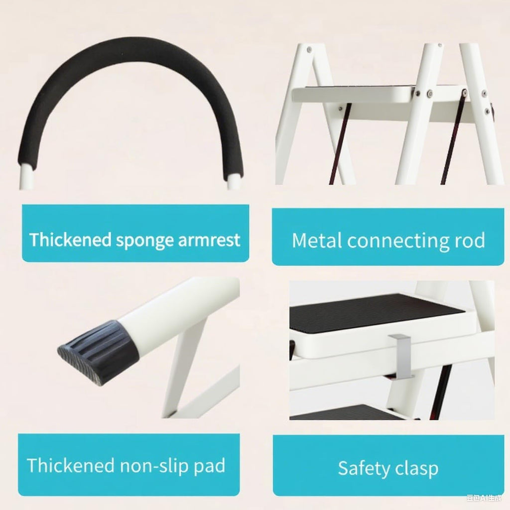 4 Step Folding Ladder, Portable and Compact, Anti-Slip Multi-Use Household Step Ladder for Home, Kitchen, Office, and