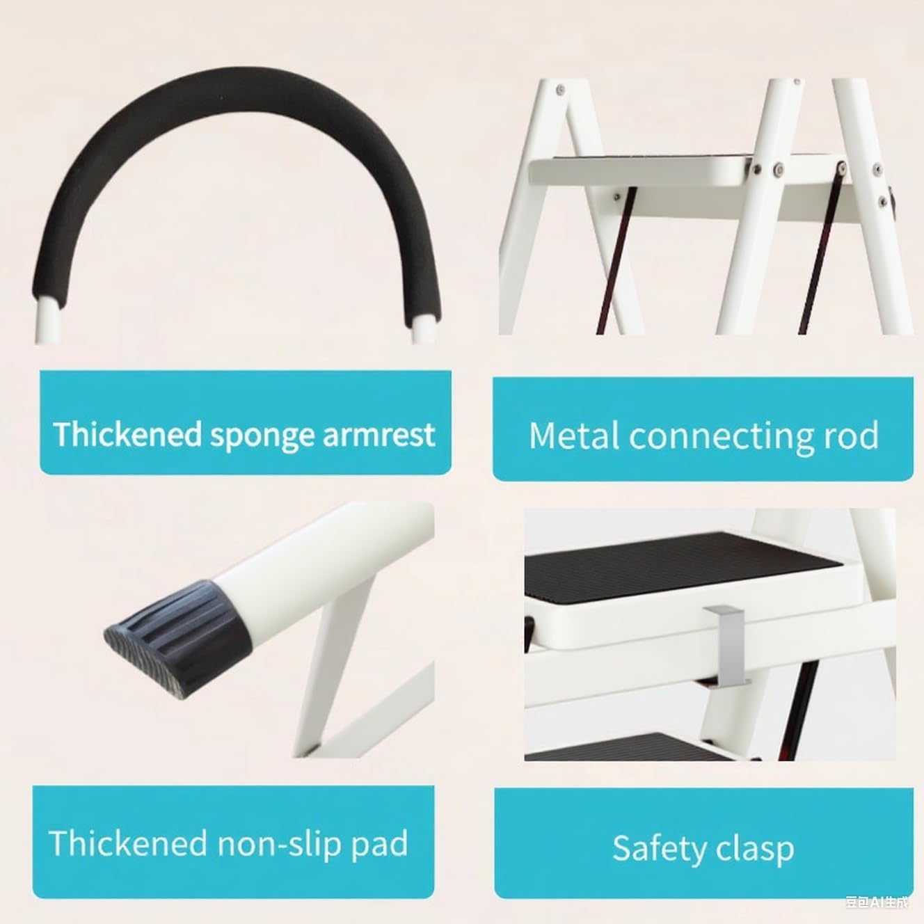 4 Step Folding Ladder, Portable and Compact, Anti-Slip Multi-Use Household Step Ladder for Home, Kitchen, Office, and