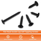 M5 x 12mm Flat Head Socket Cap Self Tapping Screws, 304 Stainless Steel, Hex Drive, Black Finish, 50 PCS