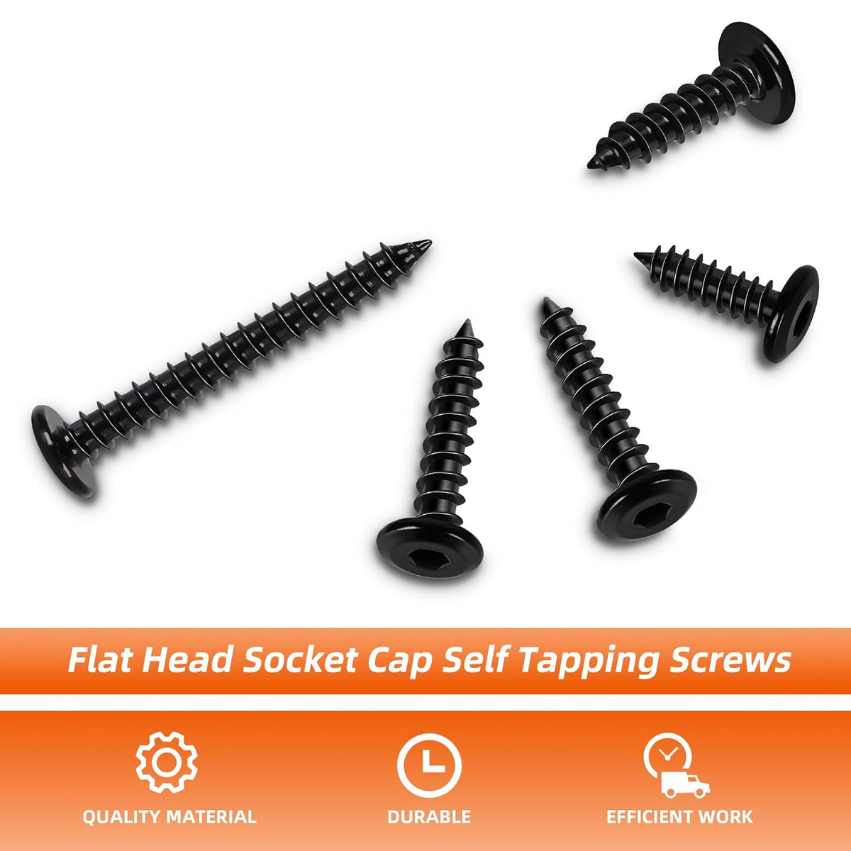 M5 x 12mm Flat Head Socket Cap Self Tapping Screws, 304 Stainless Steel, Hex Drive, Black Finish, 50 PCS
