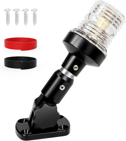 Anchor Light Stern Light for Boats LED, Boat Navigation Lights 3 Nautical Mile Visibility, Waterproof IP67 White Fold Down Pontoon Boat Lights for Marine, Jon Boat, Small Boats (12~24V, 6”)
