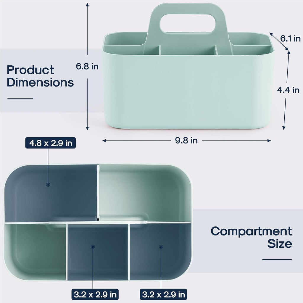 Multiuse Caddy Organizer with Handle, Portable Divided Plastic Tote Bin - Art Craft, Stationary Pen Marker Crayons
