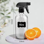 Glass Spray Bottles, 16oz Refillable Containers, Empty Boston Round Bottles with Labels & Adjustable Nozzle for