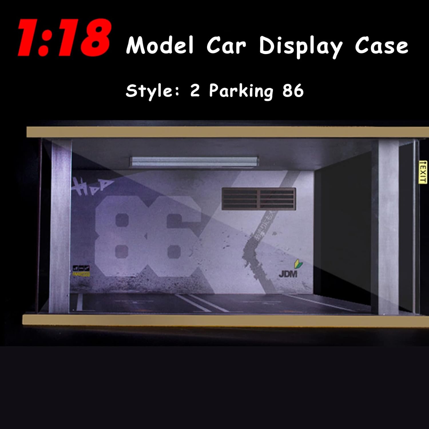 1/18 Scale Model Car Display Case for Die-Cast Cars, 2 Parkings 86 | 1:18 Car Garage Display Case with Clear Acrylic